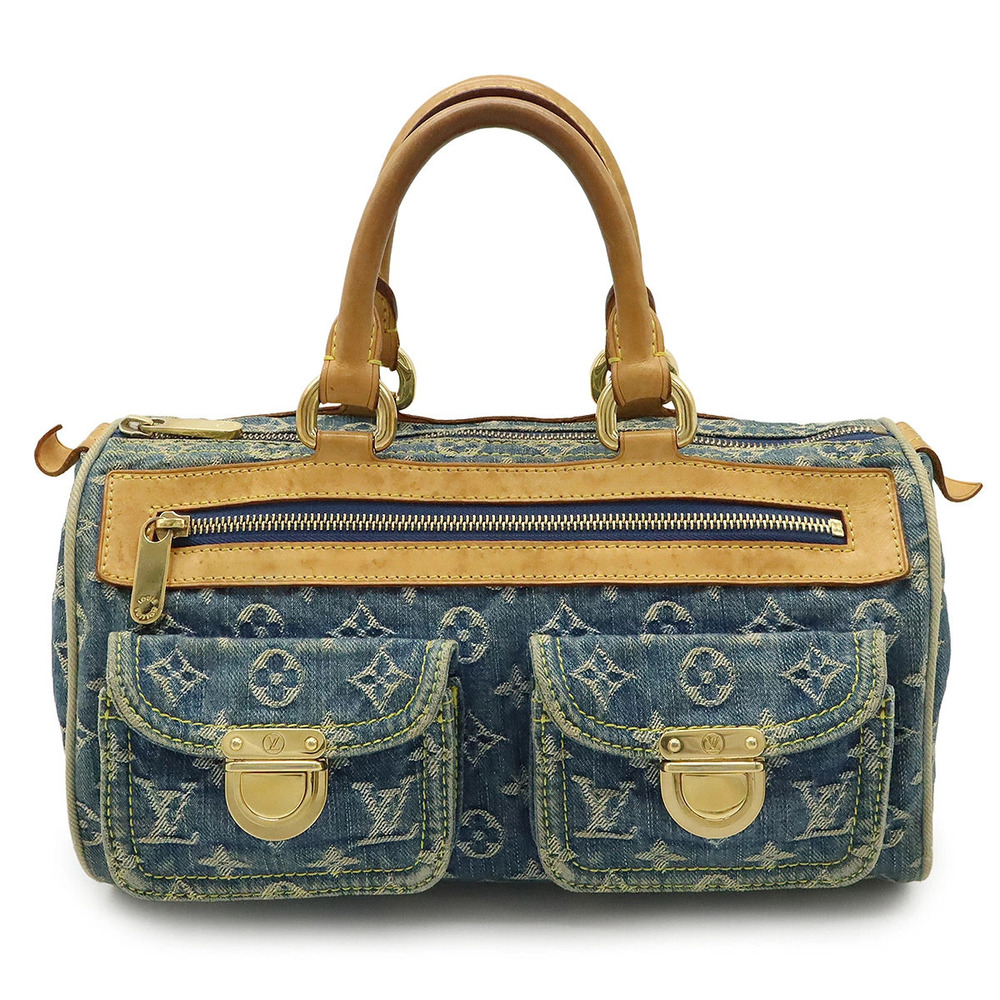 LOUIS VUITTON Monogram Denim Neo Speedy Handbag Boston Bag Blue